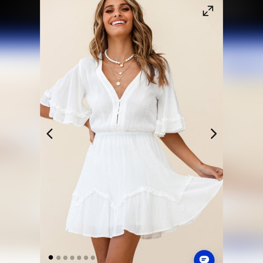 Here Comes The Sun White Ruffle Mini Dress Sz Small - Picture 2 of 12